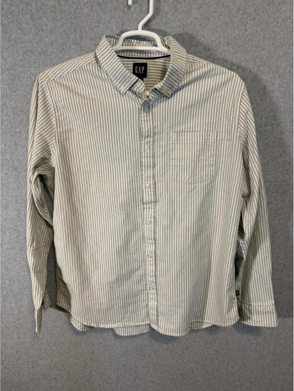 Gap Shirt Mens Size XL Green White Vertical Stripe Long Sleeve Button Up